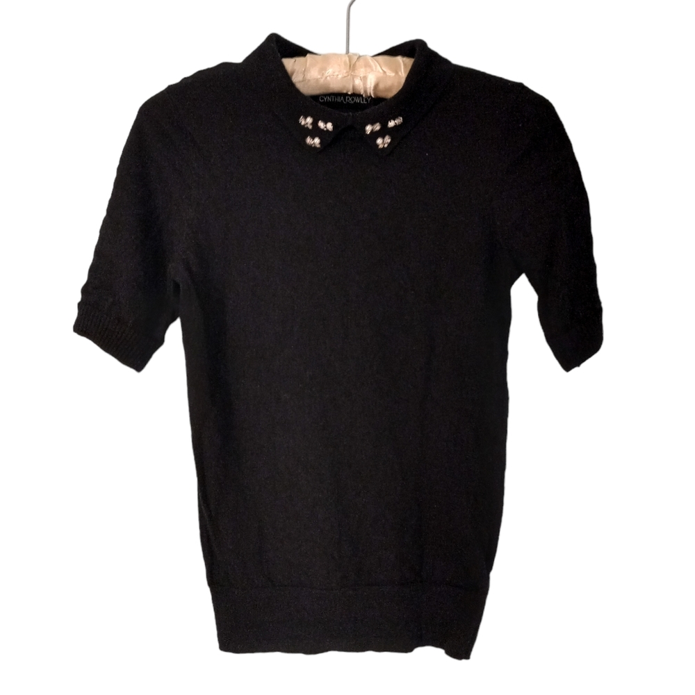 Cynthia Rowley Beaded Collar Merino Wool Sweater Top | US XS
